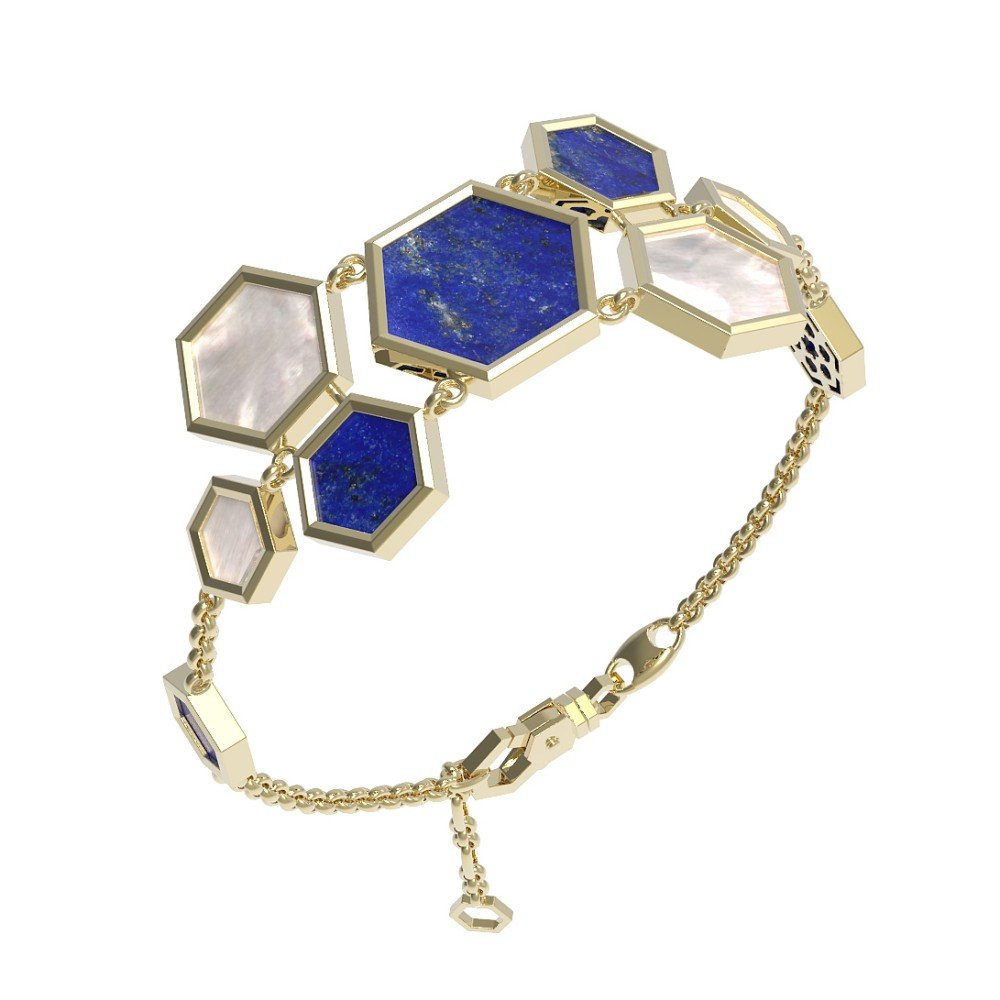 Браслет из лимонного золота c лазуритом и перламутром