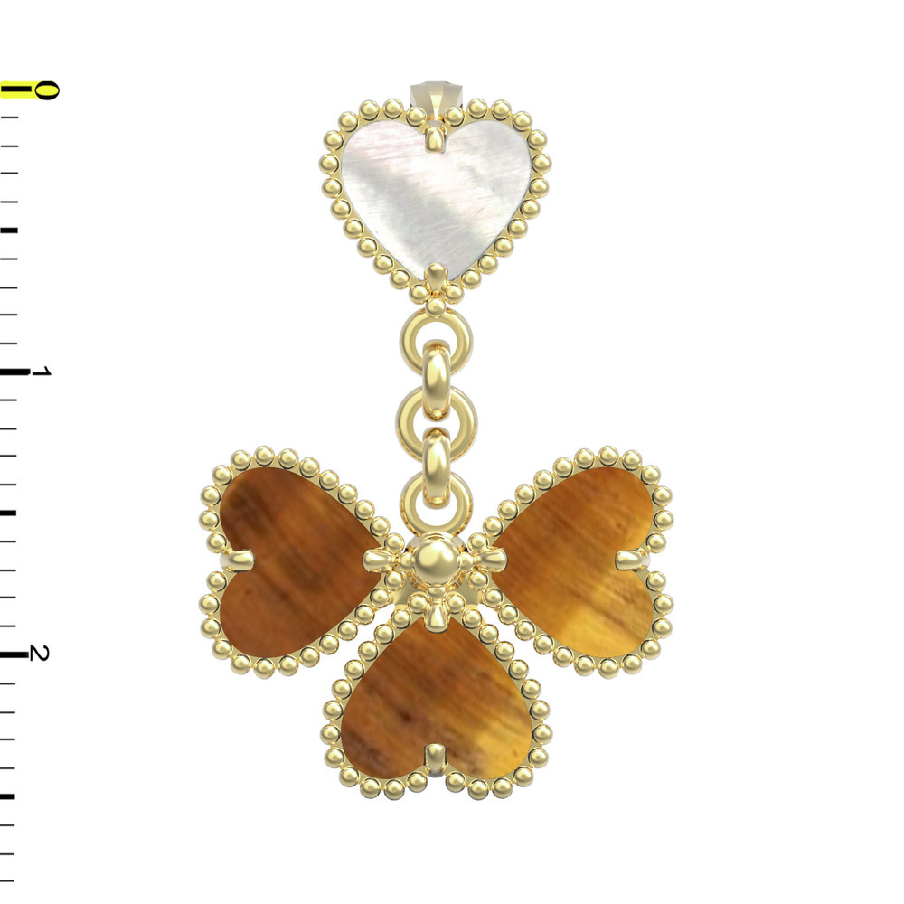 Подвеска из лимонного золота c тигровым глазом и перламутром