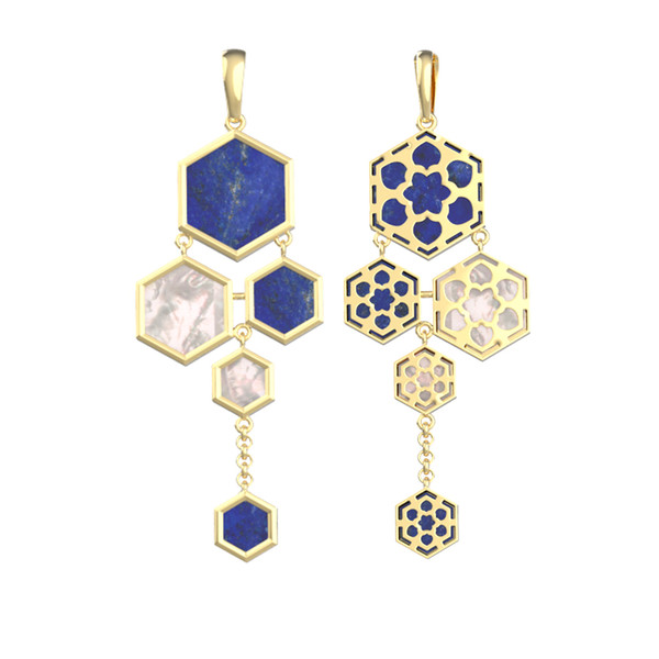 Подвеска из лимонного золота c лазуритом и перламутром