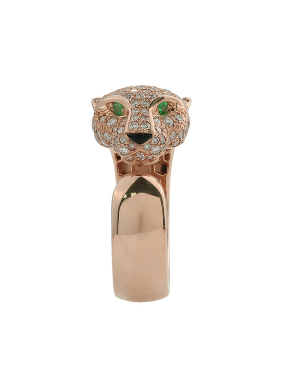 Кольцо из розового золота c бриллиантами, изумрудом и ониксом