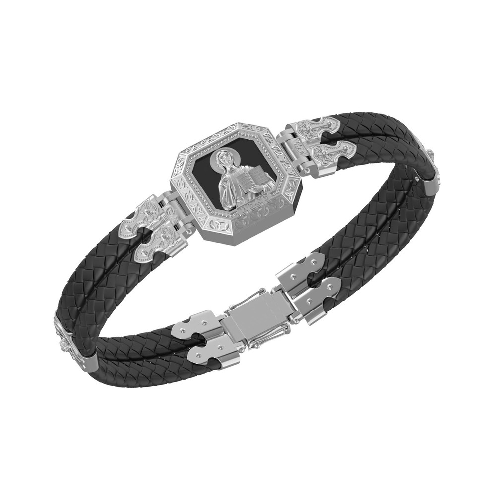 Браслет из белого золота c шнурком и ониксом