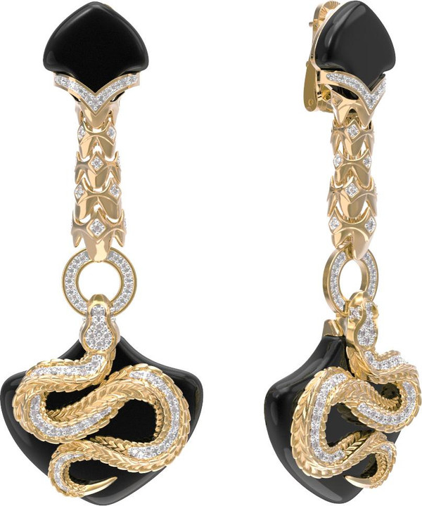 Серьги из лимонного золота c бриллиантами и ониксом