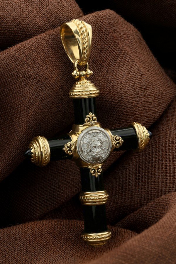 Крест из лимонного золота c ониксом