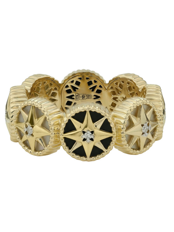 Кольцо из лимонного золота c бриллиантами, ониксом и перламутром