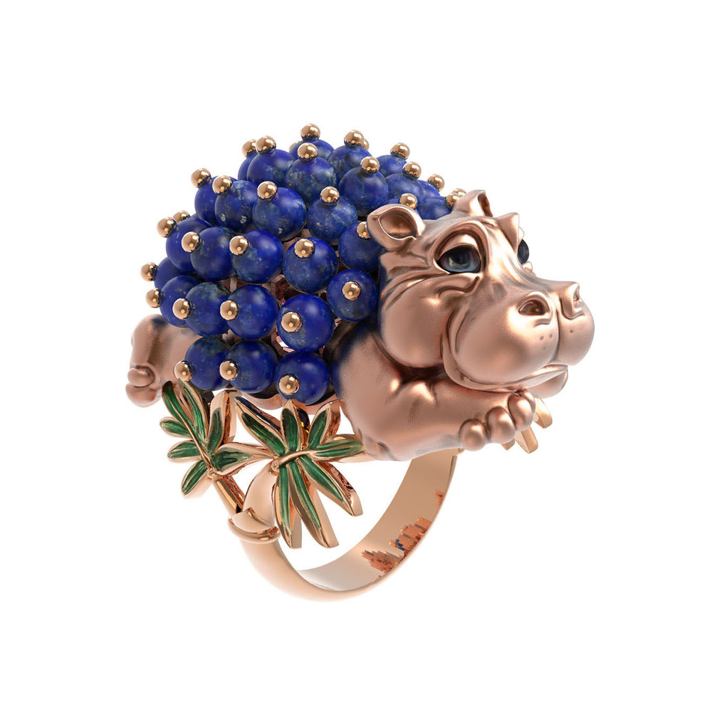 Кольцо из золота c эмаль и лазуритом