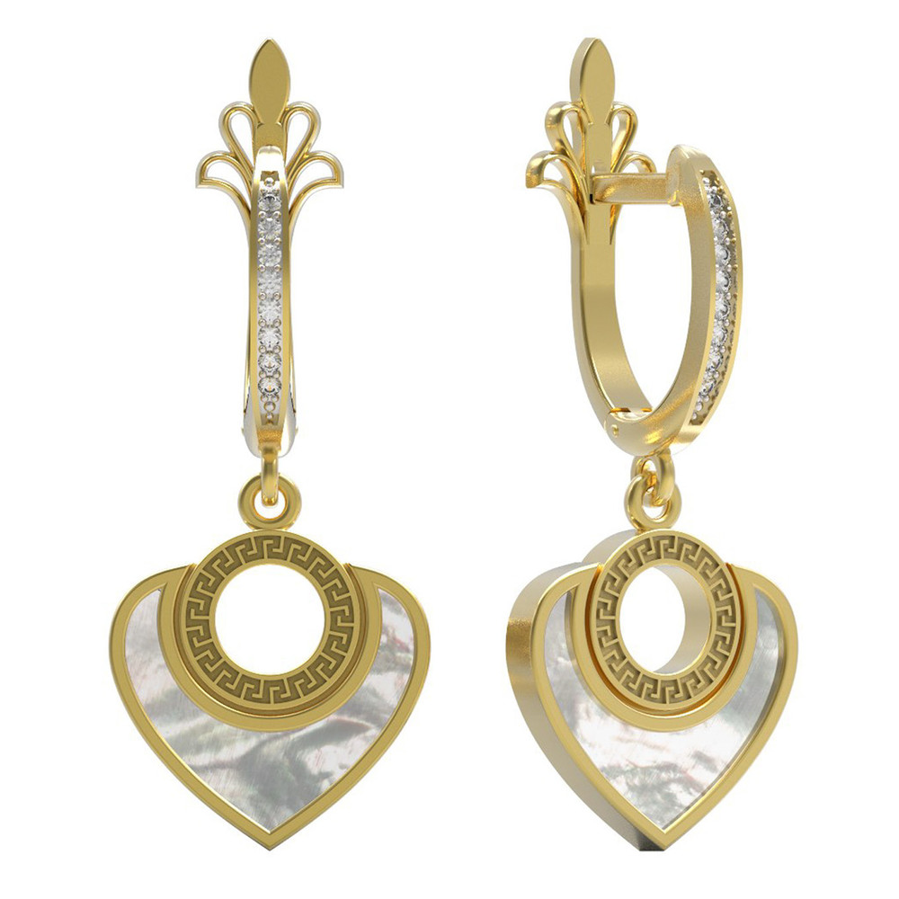 Серьги из лимонного золота c фианитом и перламутром