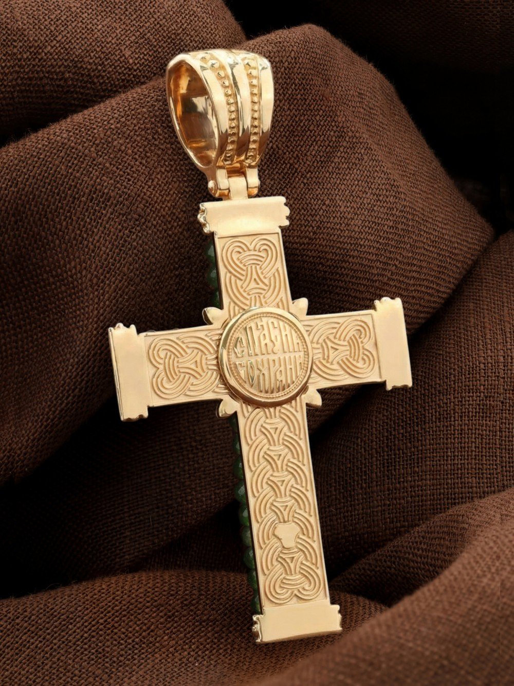 Крест из золота c хризопразом