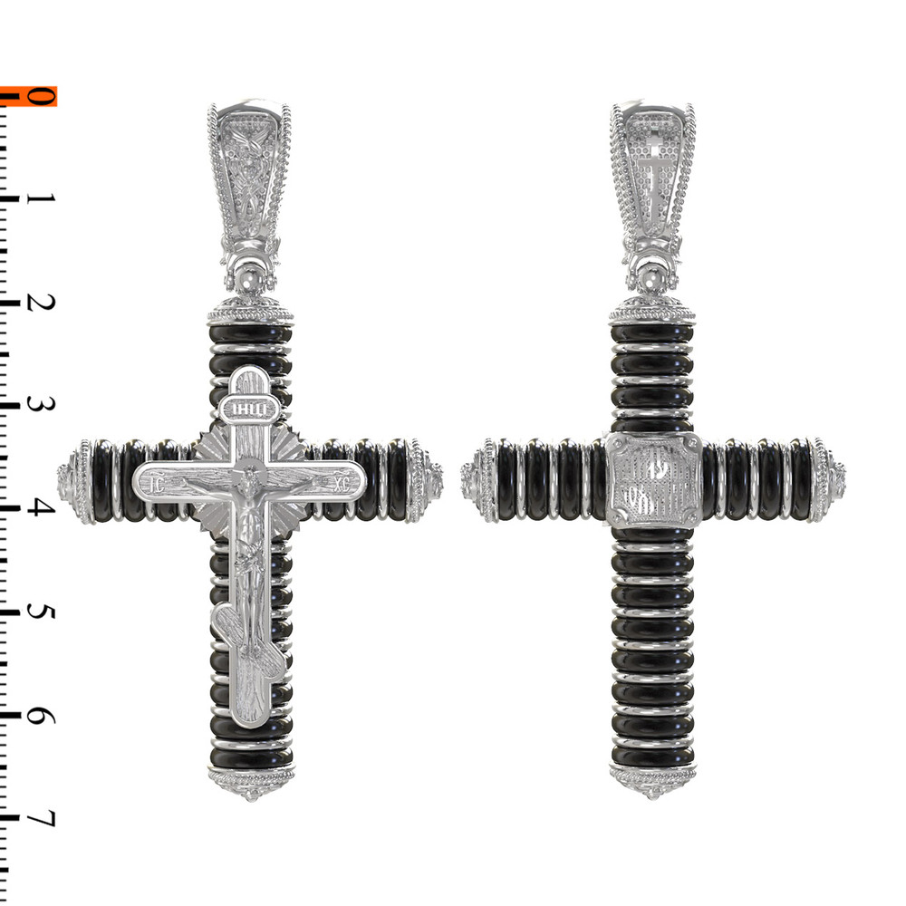 Крест из белого золота c ониксом