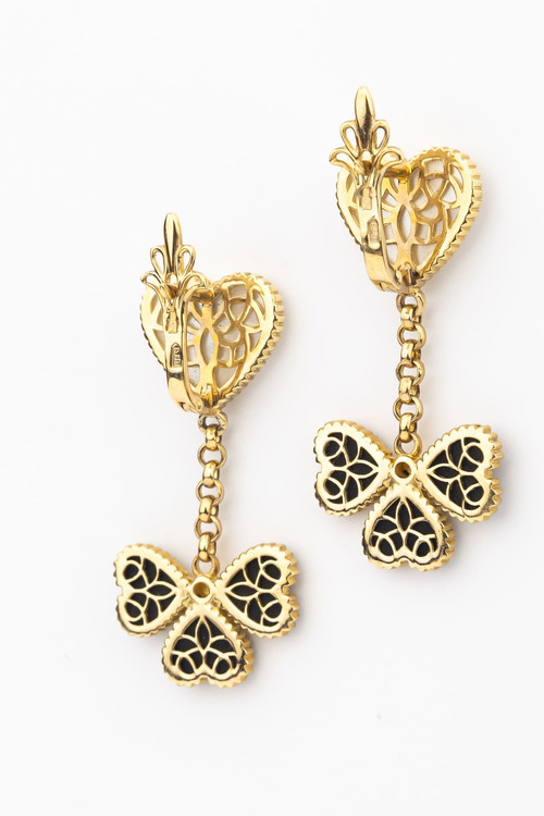 Серьги из лимонного золота c ониксом и перламутром