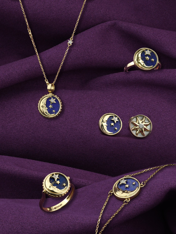 Серьги из лимонного золота c бриллиантами, лазуритом и перламутром