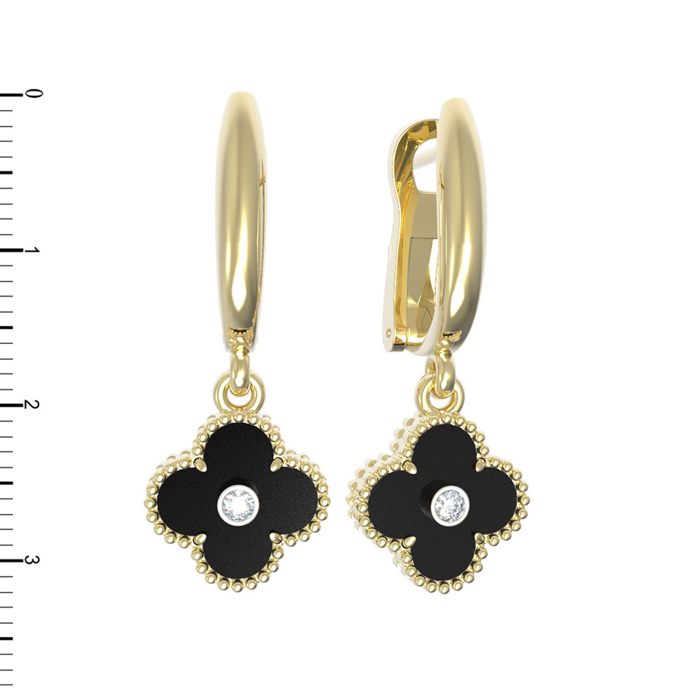 Серьги из лимонного золота c бриллиантами и ониксом