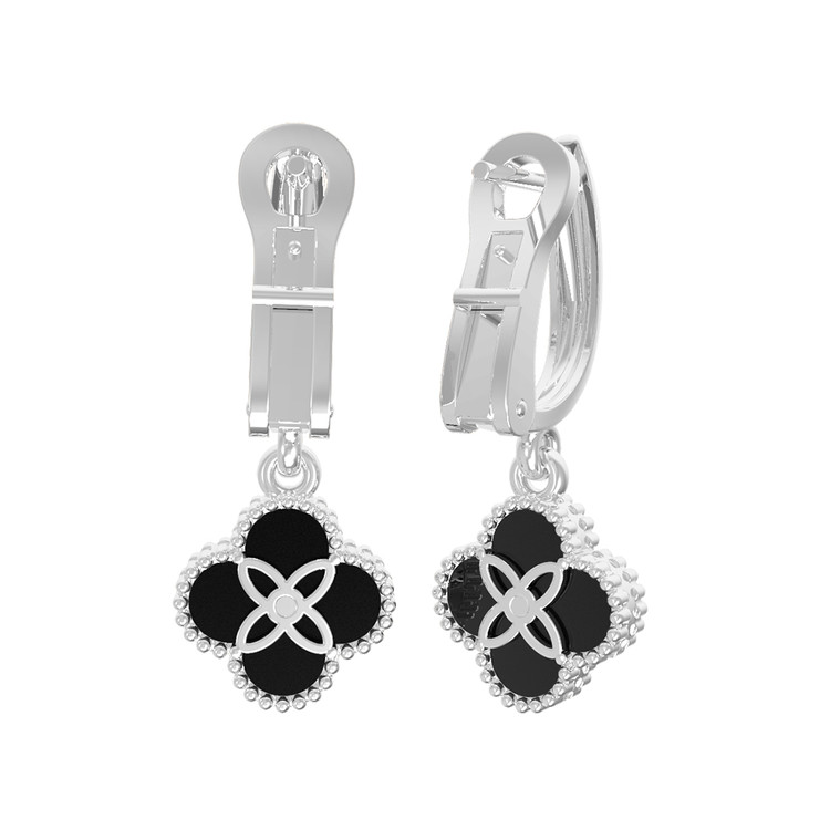 Серьги из белого золота c бриллиантами и ониксом