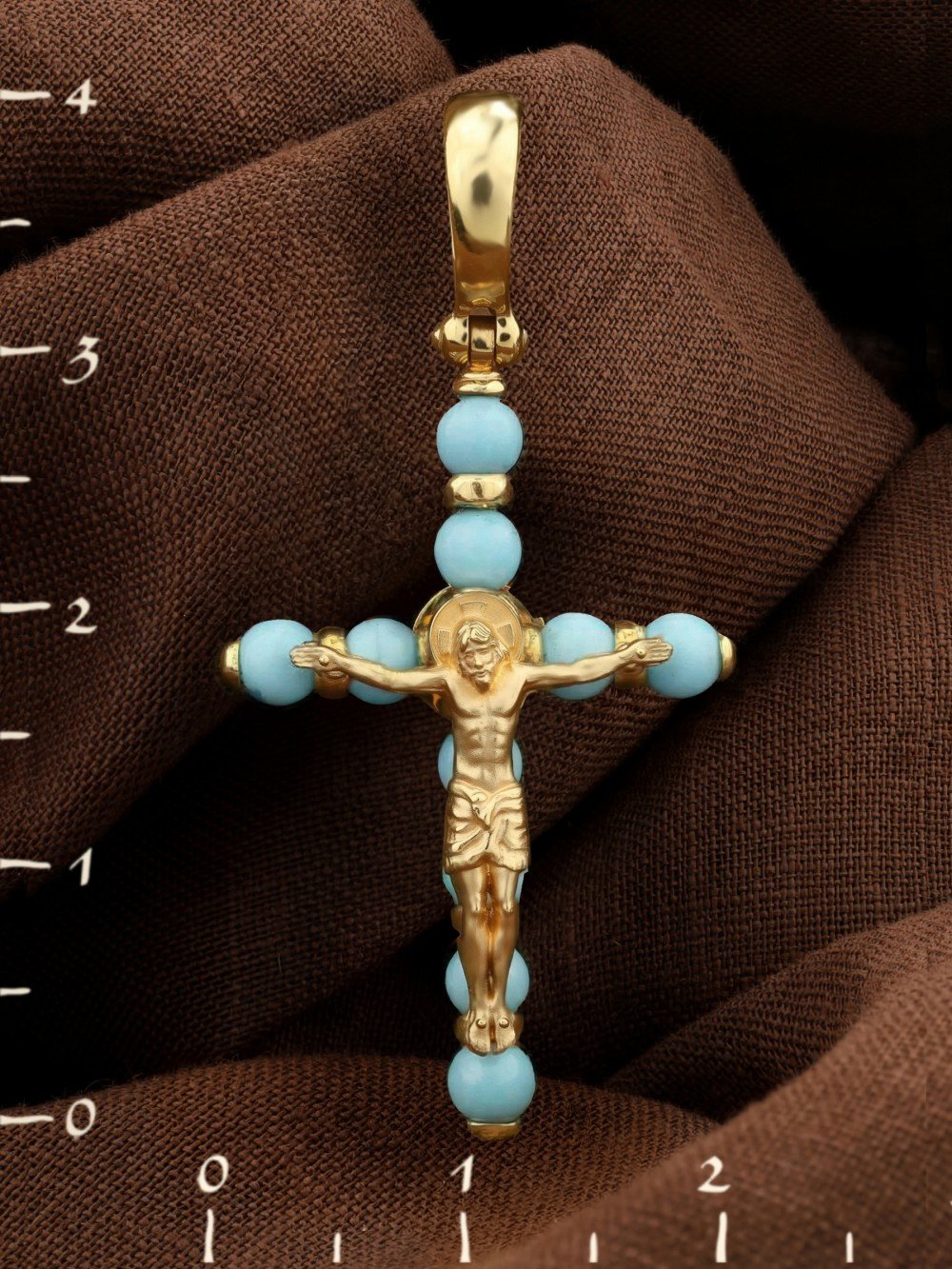 Крест из лимонного золота c бирюзой