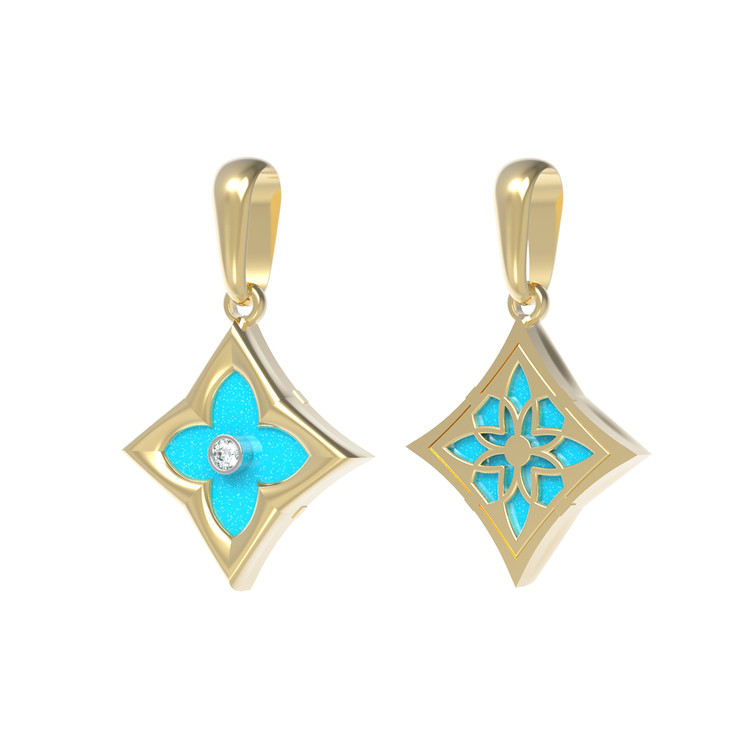 Подвеска из лимонного золота c бриллиантами и бирюзой