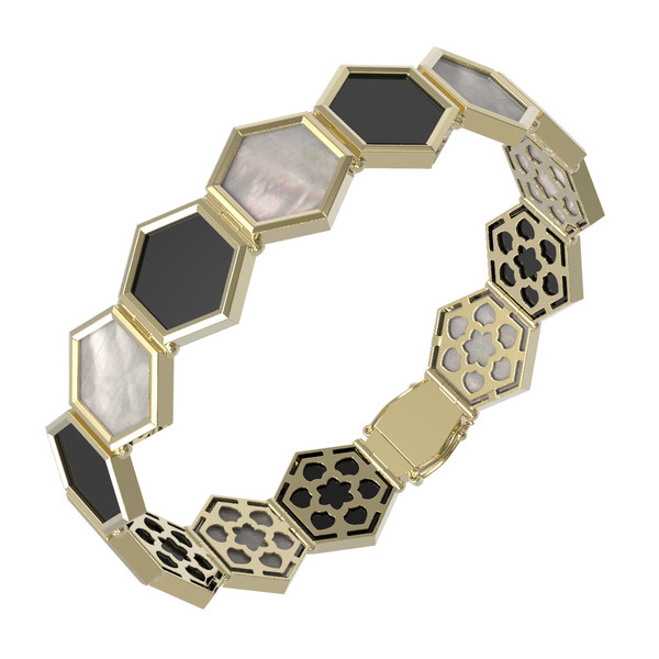 Браслет из лимонного золота c ониксом и перламутром