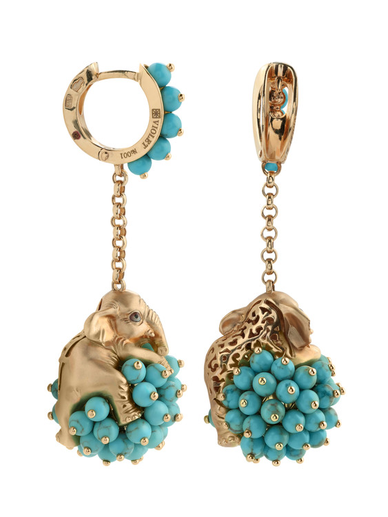 Серьги из золота c эмалью и бирюзой