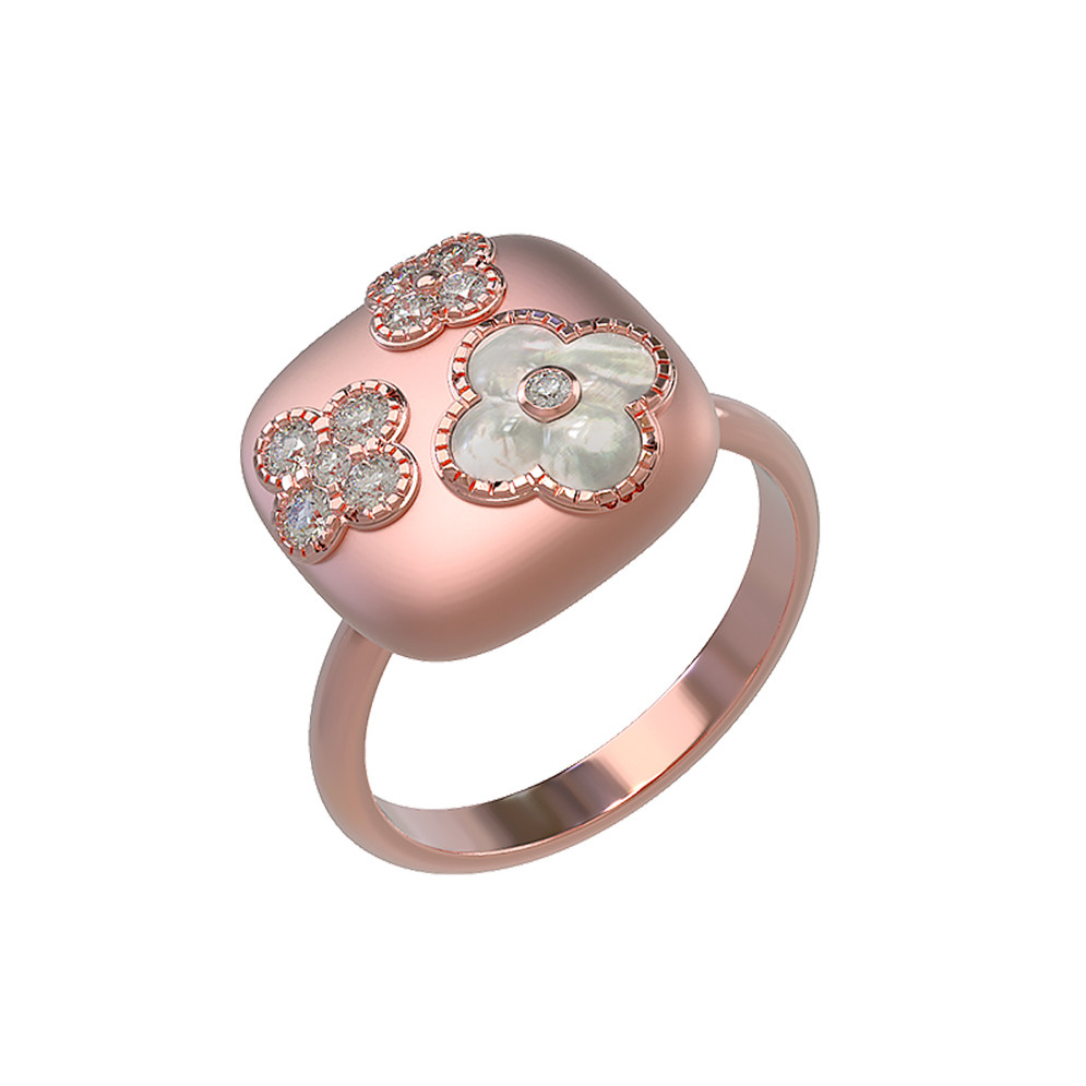 Кольцо из розового золота c бриллиантами и перламутром