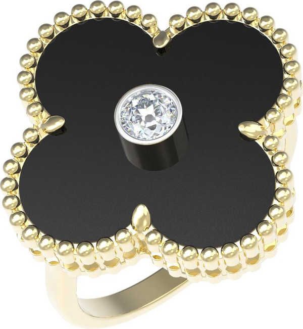 Кольцо из лимонного золота c бриллиантами и ониксом