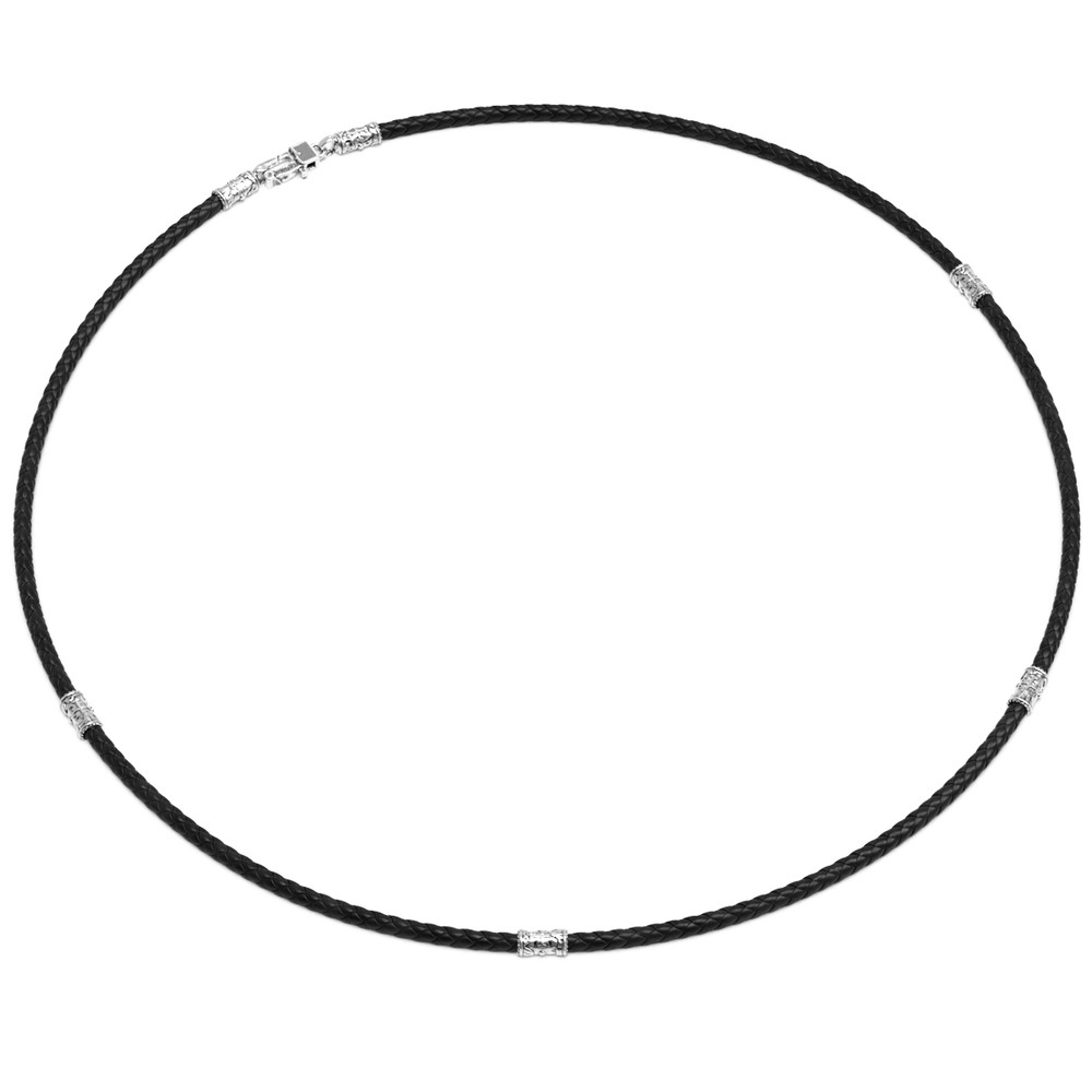 Шнурок кожаный из белого золота c кожаным шнурком