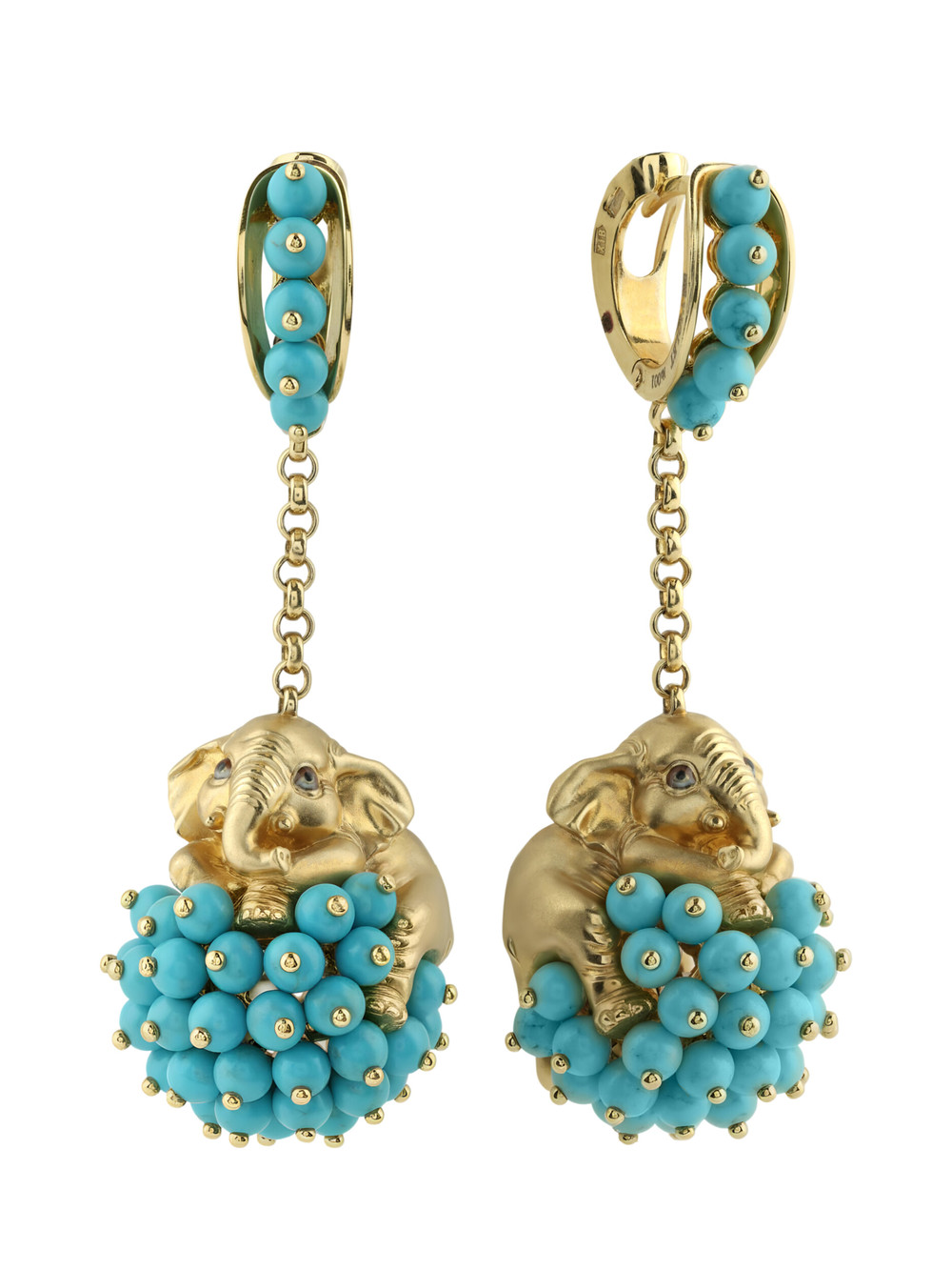 Серьги из лимонного золота c эмалью и бирюзой