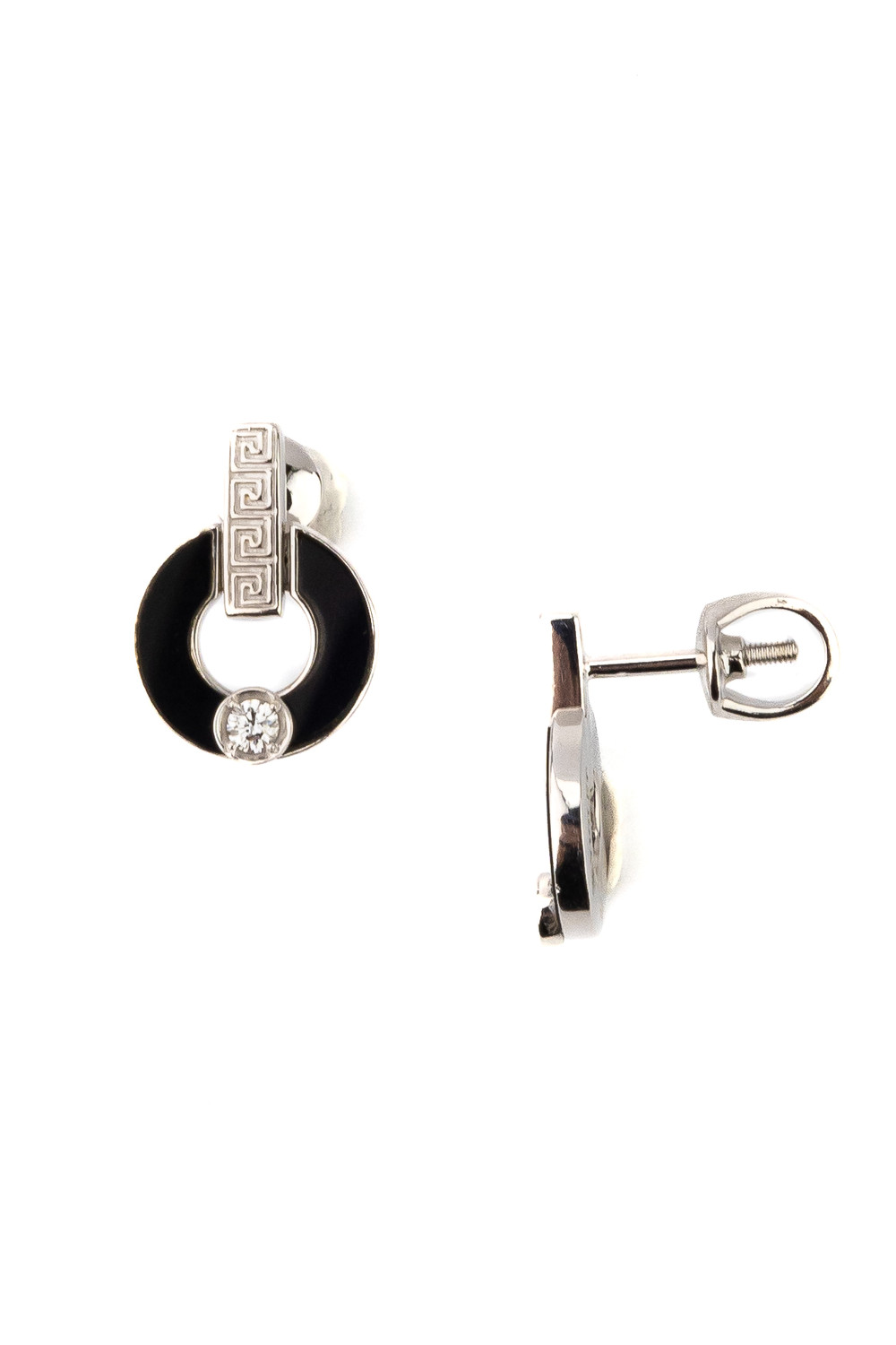 Серьги из белого золота c бриллиантами и ониксом