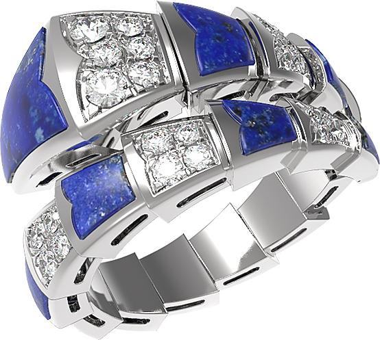 Кольцо из белого золота c бриллиантами и лазуритом