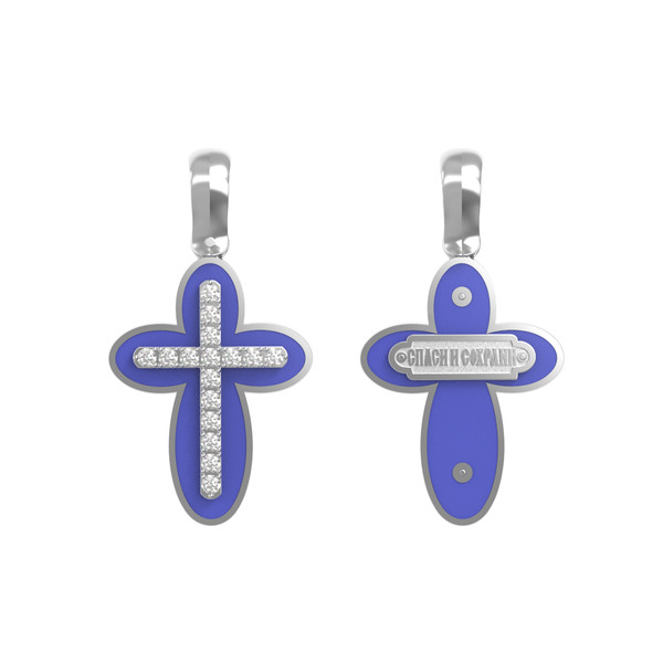 Крест из белого золота c эмалью и бриллиантами