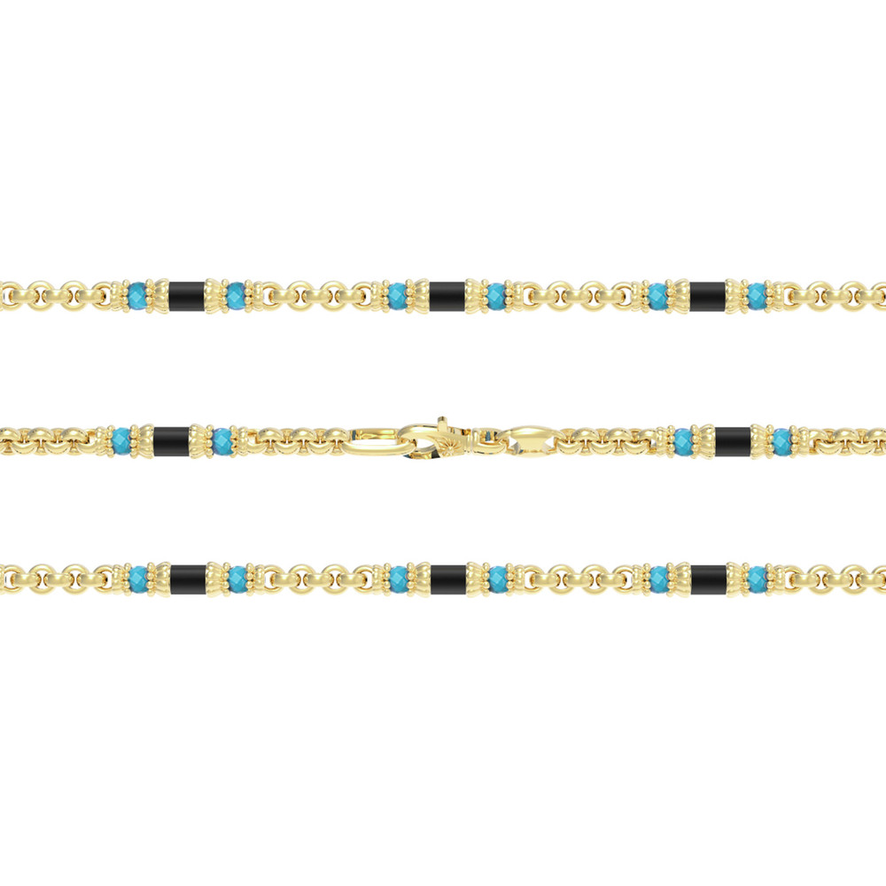 Цепь из лимонного золота c бирюзой и ониксом