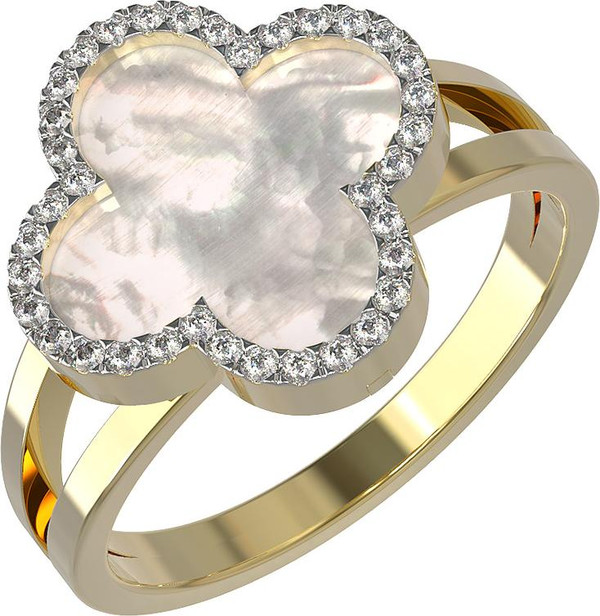 Кольцо из лимонного золота c бриллиантами и перламутром