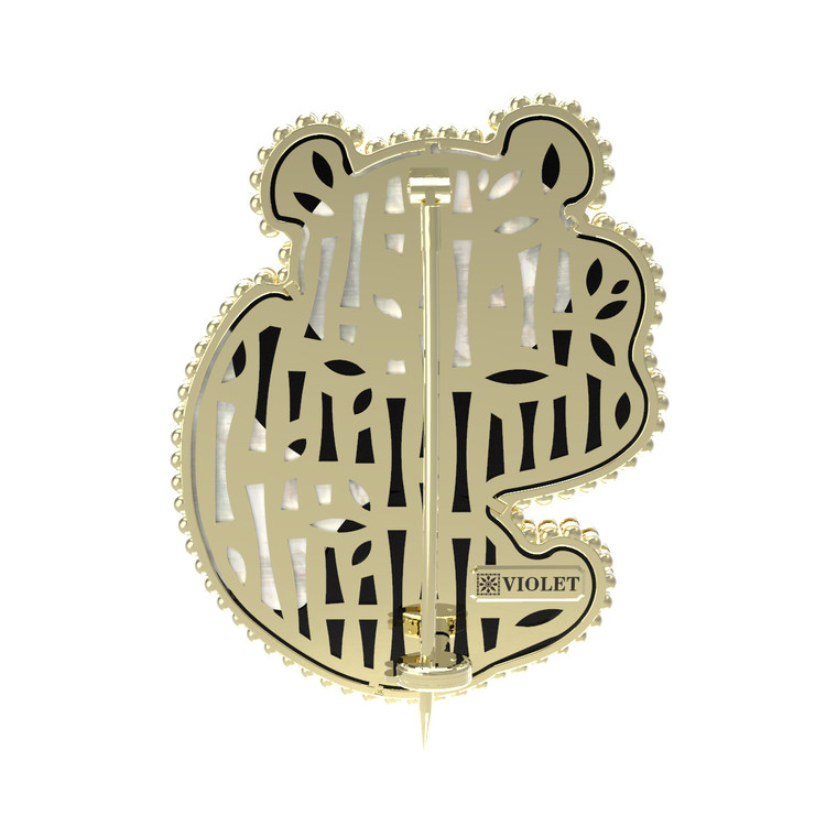 Брошь из лимонного золота c эмаль , ониксом и перламутром