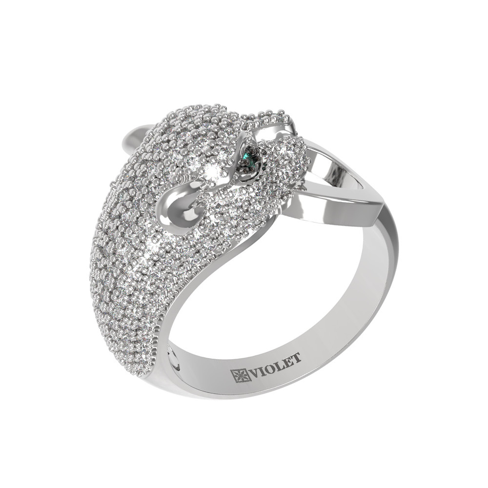 Кольцо из белого золота c бриллиантами и изумрудом