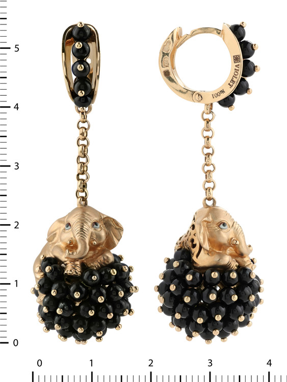 Серьги из золота c эмалью и ониксом