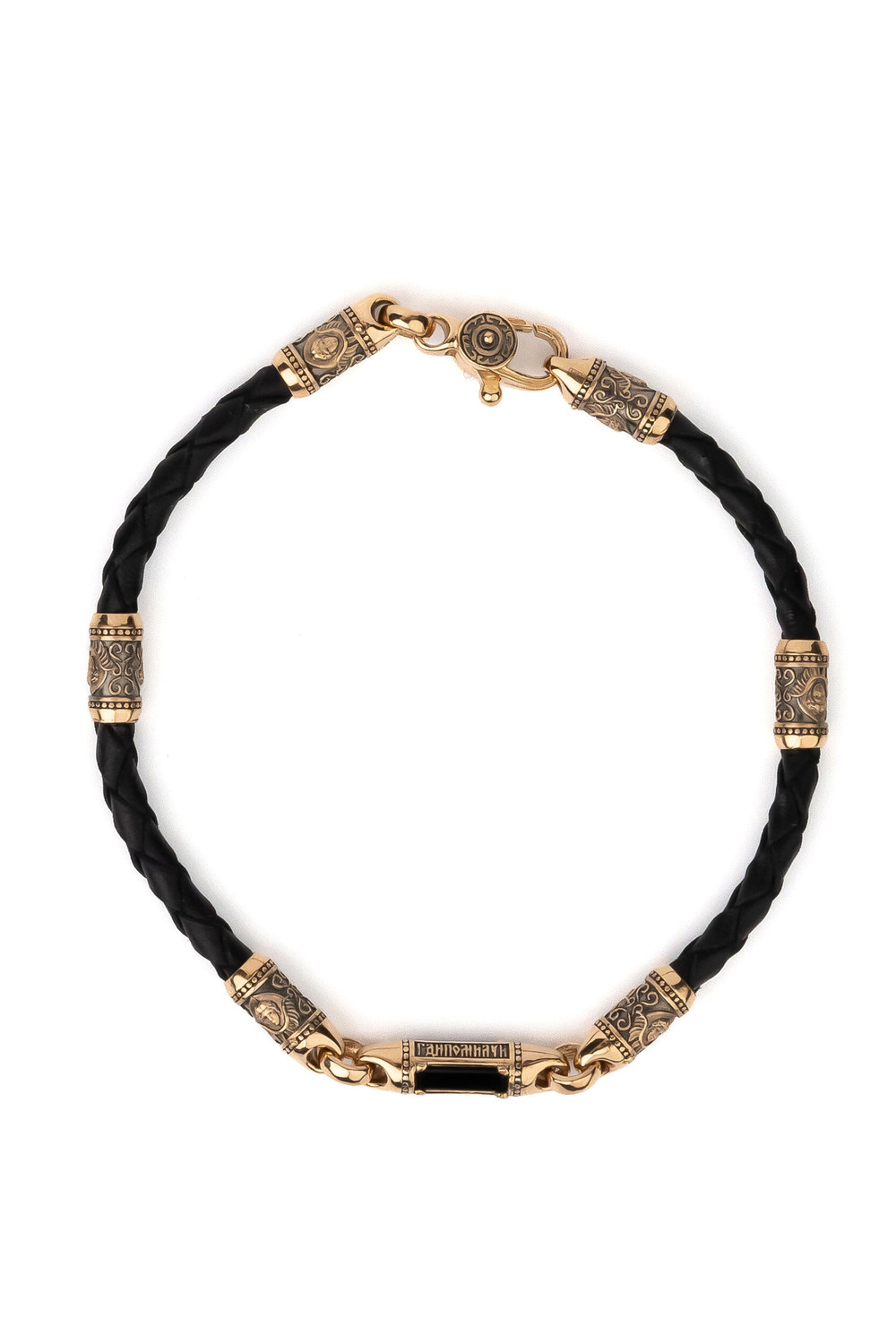 Браслет из золота c кожаным шнурком и ониксом