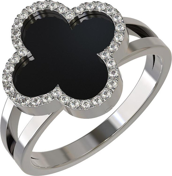 Кольцо из белого золота c бриллиантами и ониксом