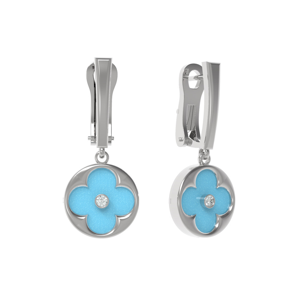 Серьги из белого золота c бриллиантами и бирюзой