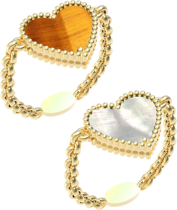 Кольцо из лимонного золота c тигровым глазом и перламутром