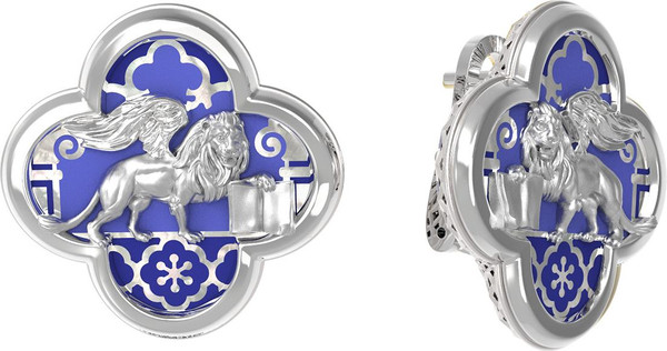 Серьги из белого золота c эмаль и перламутром