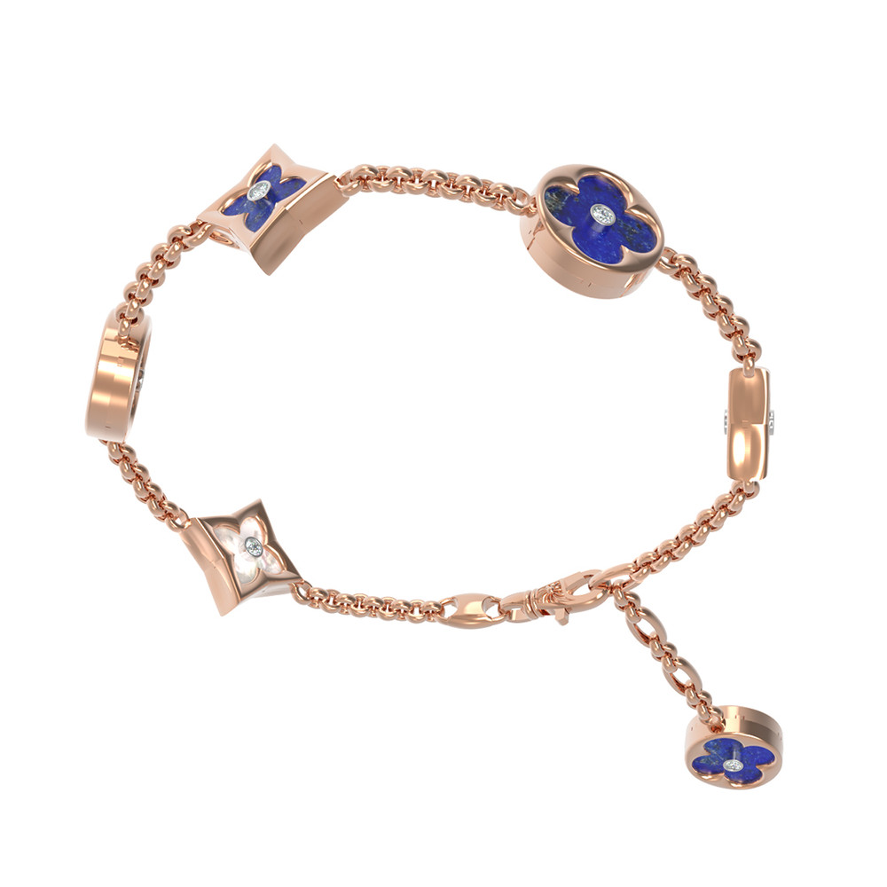 Браслет из золота c бриллиантами, лазуритом и перламутром