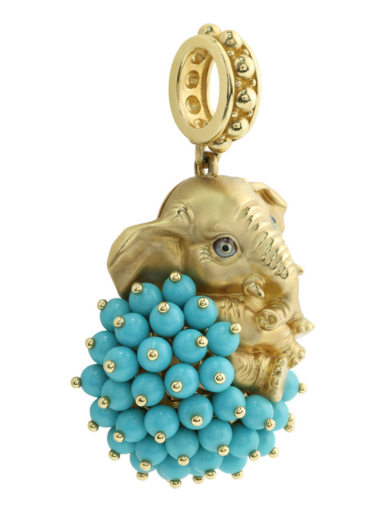 Подвеска из лимонного золота c эмаль и бирюзой