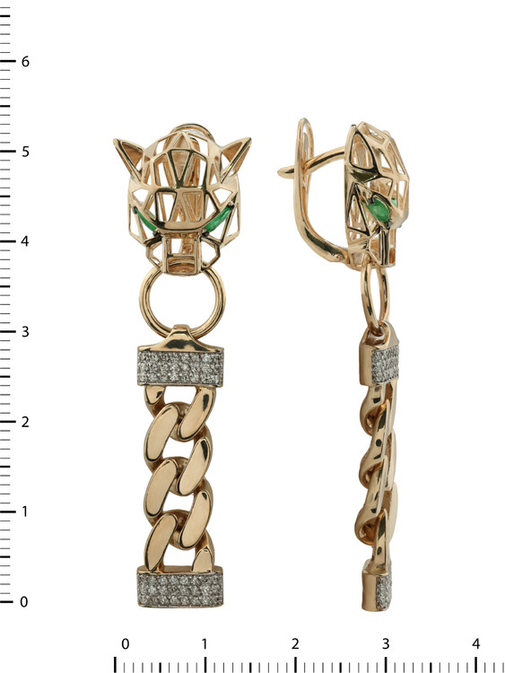 Серьги из золота c бриллиантами и изумрудом