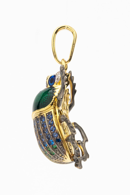 Подвеска из лимонного золота c эмаль , фианитом, турмалином и сапфиром