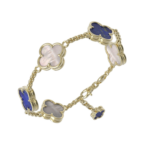 Браслет из лимонного золота c лазуритом и перламутром