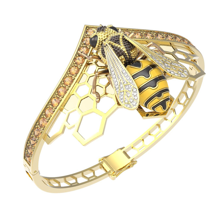 Браслет из лимонного золота c эмаль , фианитом, цитрином и эмалью