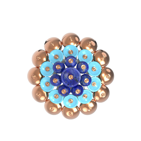 Подвеска из золота c бирюзой и лазуритом