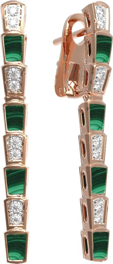 Серьги из золота c бриллиантами и малахитом