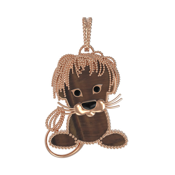 Подвеска из золота c эмаль и тигровым глазом