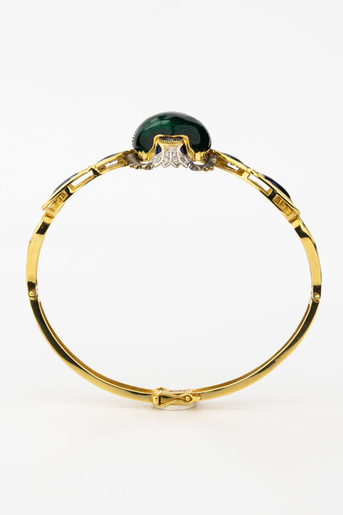 Браслет из лимонного золота c эмаль , фианитом, турмалином и эмалью
