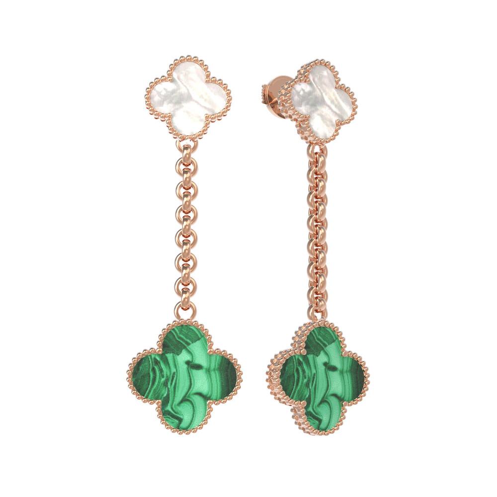 Серьги из золота c малахитом и перламутром