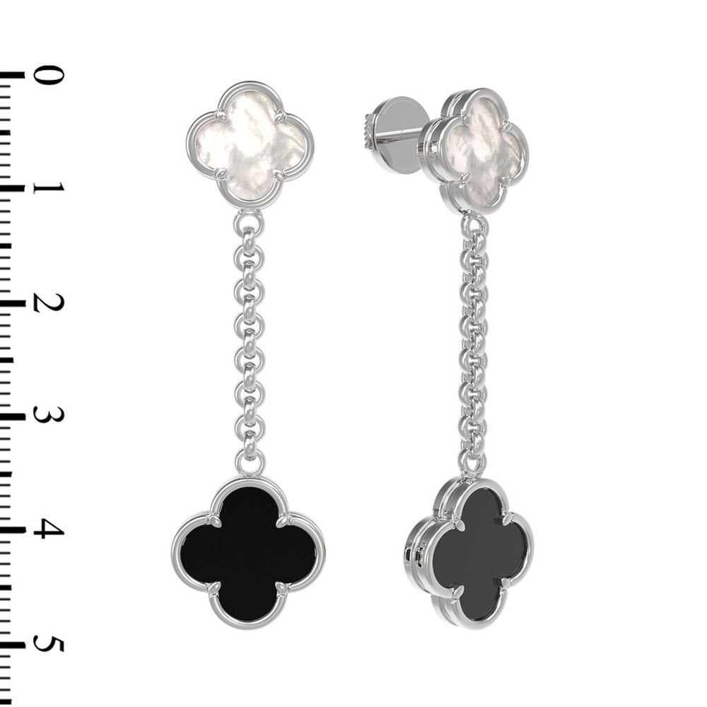 Серьги из белого золота c ониксом и перламутром