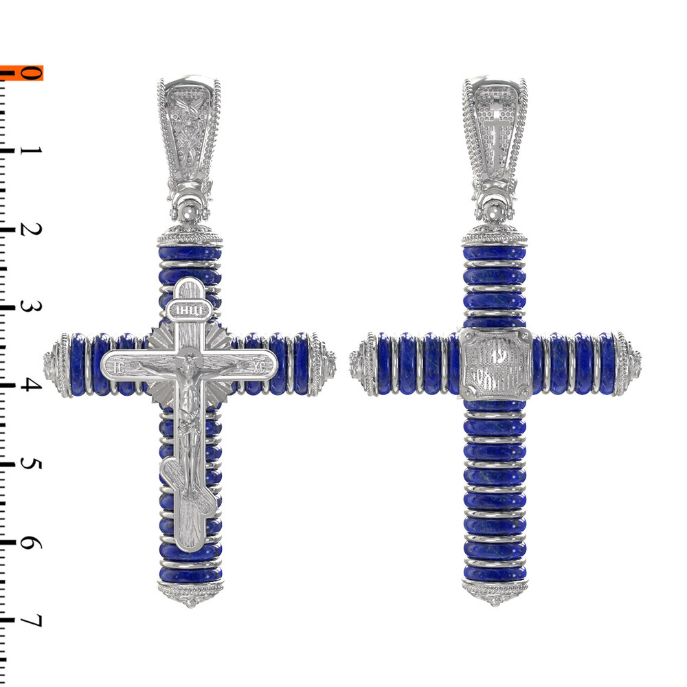 Крест из белого золота c лазуритом